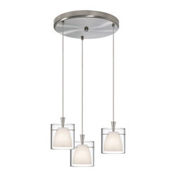 Dainolite - Danielle 3-Light Round Pendant, Satin Chrome, White and Clear Glass - Pendant Lighting