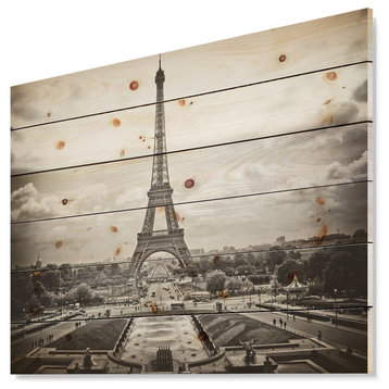 Designart Vintage View Paris France Cityscape Wood Wall Art 46x36