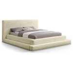 Meridian Furniture - Drew Upholstered Bed, Cream, Queen, Corduroy Fabric - Sweet slumber comes easier when you're snuggled up in this Drew cream corduroy fabric queen bed. Upholstered in the softest cream furry textured corduroy fabric from top to bottom, this handsome bed looks just as cuddly as your favorite teddy bear. Simplistic by design, the bed features a triple tier design to give it added visual appeal. A high headboard lends a dramatic touch to this bed, making it a focal point in your bedroom sanctuary.