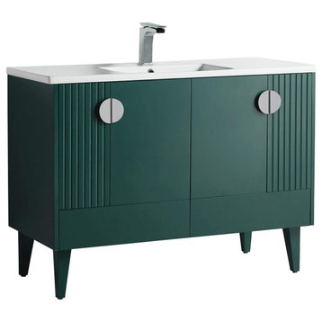 Venezian Single Bathroom Vanity, Green, 48", Polished Chrome Handles, One Sink