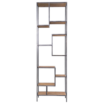 Geometric Reclaimed Wood and Iron Bookcase 102"