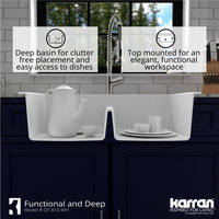 Karran 33" Top Mount Double Equal Bowl Quartz Kitchen Sink, White