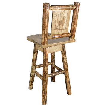 Glacier Country Counter Height Swivel Bar Stool With Laser Engraved Elk