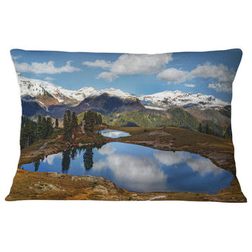 Lake with Pine Trees Reflecting Sky Landscape Printed Throw Pillow, 12"x20"