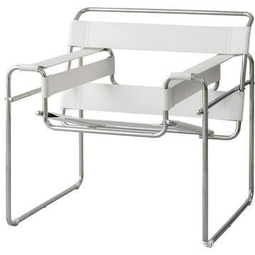 CRO Decor White  Leather Club Chair Steel Frame Armchair