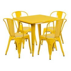 Flash Furniture 31.5'' Square Yellow Metal Indoor Table Set With 4 Stack Chairs