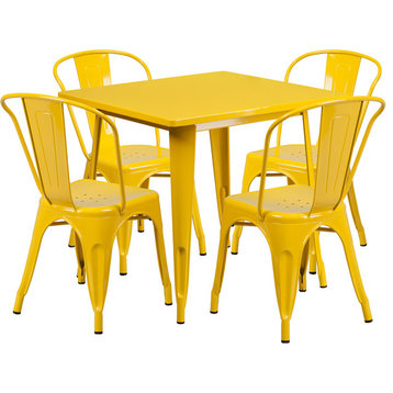 Flash Furniture 31.5'' Square Yellow Metal Indoor Table Set With 4 Stack Chairs