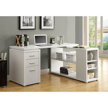 Left/Right Facing L-Shaped Desk, 3 Storage Drawers & Large Open Shelves, White