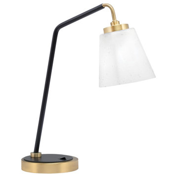 1-Light Desk Lamp, Matte Black/New Age Brass, 4.5" Square White Muslin Glass