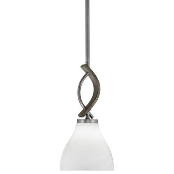 Monterey Mini Pendant Graphite & Painted Distressed Wood-look 6.25" White Marble