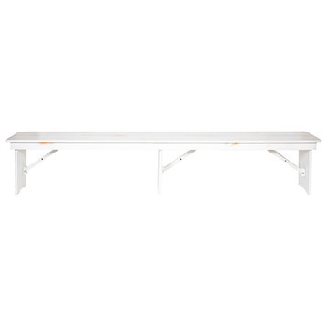 HERCULES Series 8' x 12'' Solid Pine Folding Farm Bench With 3 Legs, Antique Rustic White