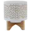 8" Chevron Planter With Wood Stand, Beige