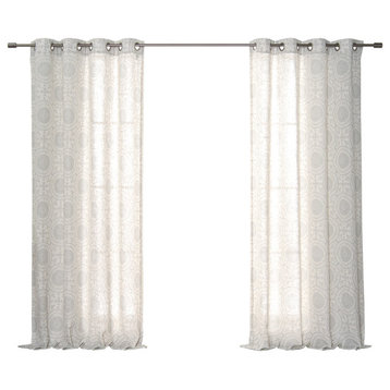 Circular Medallion Linen Blend Curtains, Grey, 52"x84"