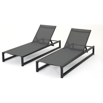 GDF Studio Mottetta Outdoor Aluminum Chaise Lounge, Gray/Black, Set of 2
