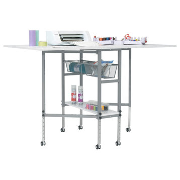 Cutting Table with Sewing Board with Grid, Height Adjustable with Storage