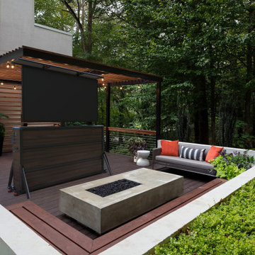 Outdoor lift TV cabinet, prepared for camping