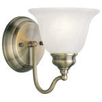 Livex Lighting - Livex Lighting 1351-01 Essex - One Light Bath Bar - Shade Included.Essex One Light Bath Antique Brass White  *UL Approved: YES Energy Star Qualified: n/a ADA Certified: n/a  *Number of Lights: Lamp: 1-*Wattage:100w Medium Base bulb(s) *Bulb Included:No *Bulb Type:Medium Base *Finish Type:Antique Brass