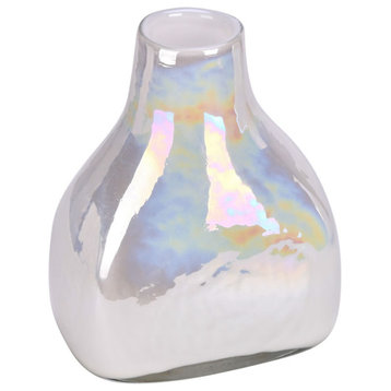 8" White Enamel Glass Bottle Vase