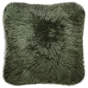Modern Sheepskin Double-Sided Pillow, Cypress, 18"x18"
