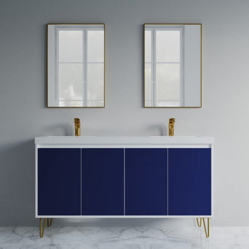 Dello 60" Double Bathroom Vanity Set With Rectangle Legs, Blue