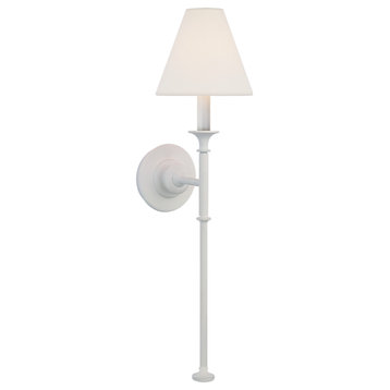Piaf Large Tail Sconce in Plaster White with Linen Shade