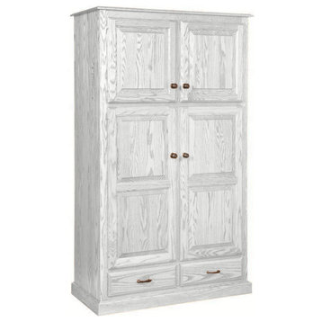 Oak Kitchen Pantry With Lower Drawers, Bright White