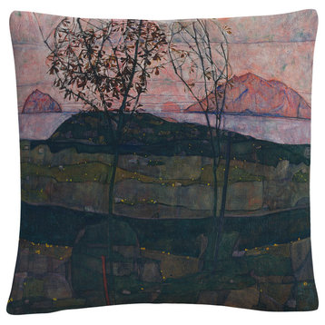 Egon Schiele 'Setting Sun' 16"x16" Decorative Throw Pillow