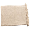 Cotton Blend Boucl? Throw With Fringe, Cream
