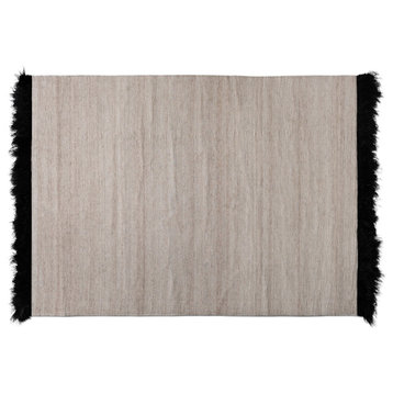 Modern and Contemporary Beige and Black Handwoven Wool Blend Area Rug