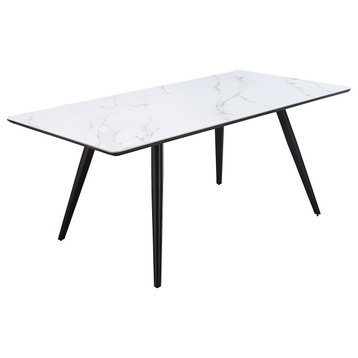 Caspian Dining Table, White Printed Faux Marble and Black Finish