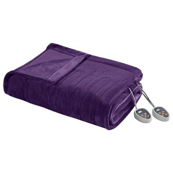 100% Polyester Solid Microlight Reversible Heated Blanket, Br54-1934