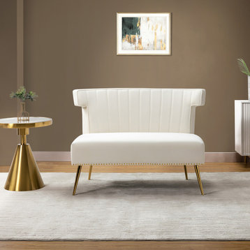 Contemporary 46" Armless Loveseat With Nailhead Trim, Ivory
