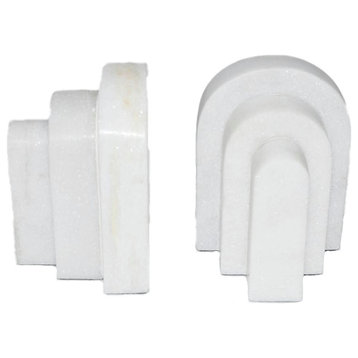 Marble, 6"H, Layered Arches Bookends, White