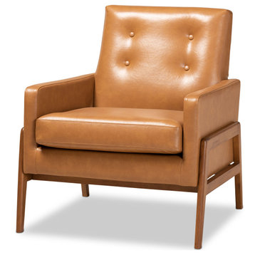 Perris Leather Lounge Chair - Tan, Walnut Brown