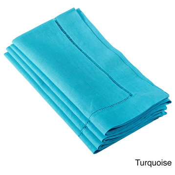Solid Color Hemstitched Linen Blend 20x20 Napkin, Set of 4, Turquoise