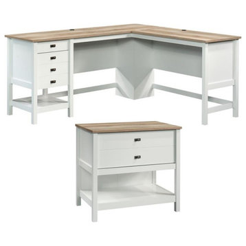 Home Square 2 Piece Set with L-Shaped Desk and Lateral Filing Cabinet in White