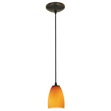 Sherry Glass Cord Pendant, 28069-C, Sherry 1-Light Cord Pendant, Oil Rubbed Bronze/Amber, Incandescent