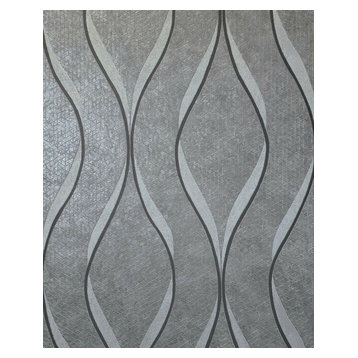 Dark gray gunmetal silver waves Wallpaper, 21 Inc X 33 Ft Roll