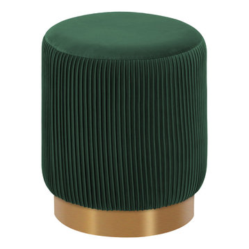 Modern Round Velvet Ottoman Footrest Vanity Stool , Dark Green