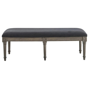 Coaster Alderwood 13" Upholstered Traditional Velvet Bench in French Gray