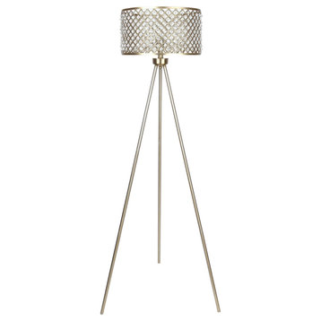 58.5" Gold Plated Floor Lamp With Tripod Base Design & Crystalline Metal Shade