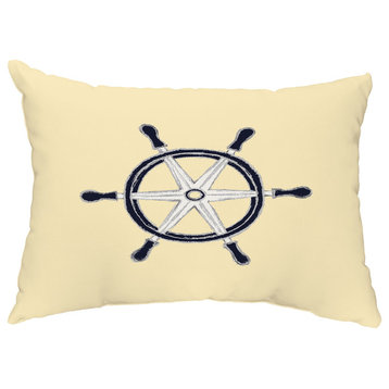 Ship Wheel 14"x20" Nautical Decorative Outdoor Pillow, Yellow