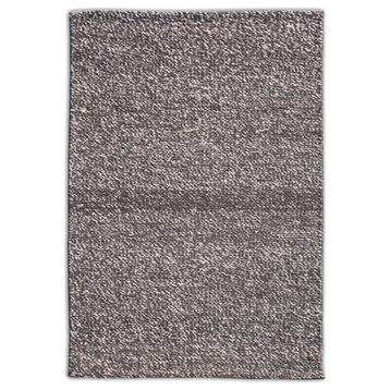 Hand Knotted Medium Pile Ivory Wool Rug by Tufty Home, Natural Charcol, 2.3x9
