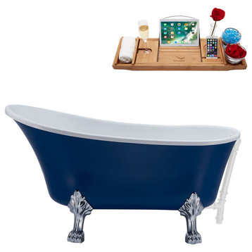 55" Streamline N369CH-WH Clawfoot Tub and Tray With External Drain