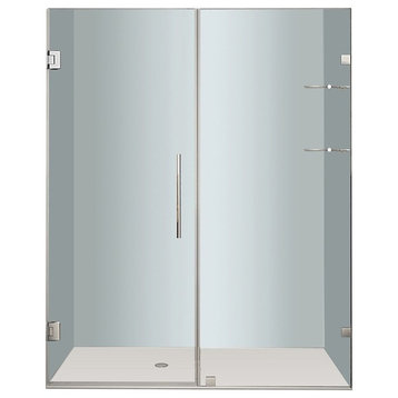 Aston Nautis Frameless Hinged Shower Door With Glass Shelves, Chrome, 60"x72"