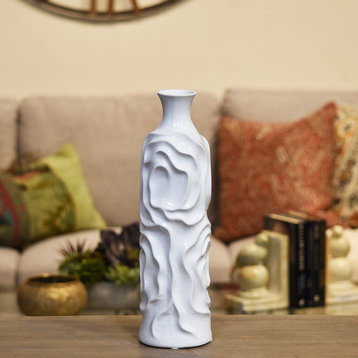 Ceramic Round Cylindrical Vase, White, Medium