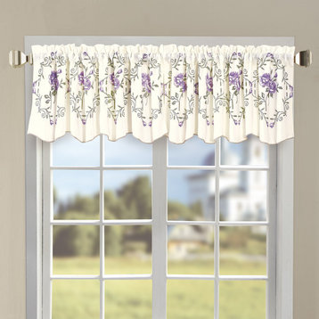Rose Embroidery Window Curtain Valance, Lilac, 19" X 60"