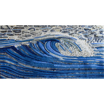 Detailed Wave Design Marble Mosaic, 24"x47"