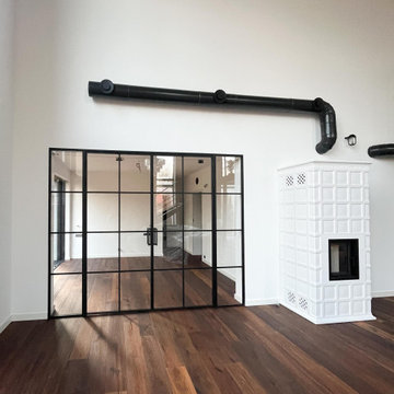 Double industrial-style steel doors with side panels