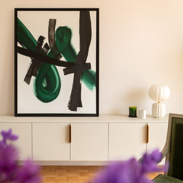 Salon — buffet sur mesure et œuvre d'art contemporaine, Paris 15e